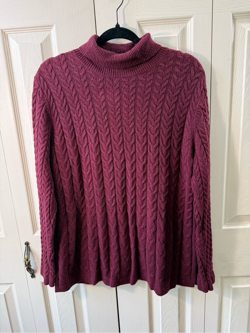 J. Jill Silk Blend Cable Knit Turtleneck Sweater Burgundy Size Large